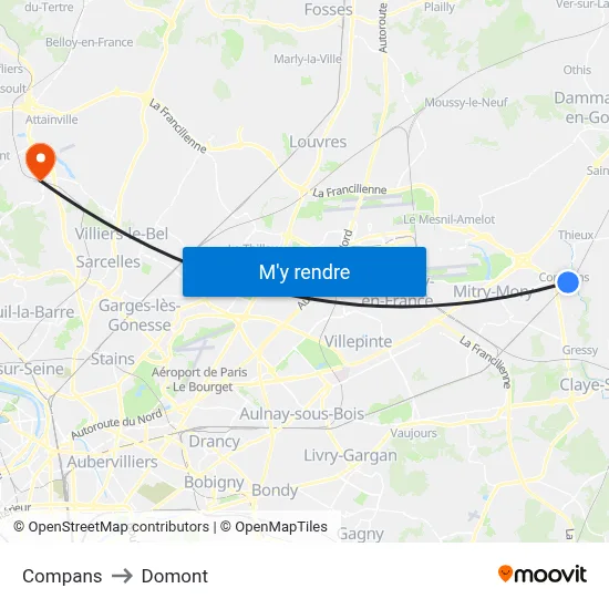 Compans to Domont map