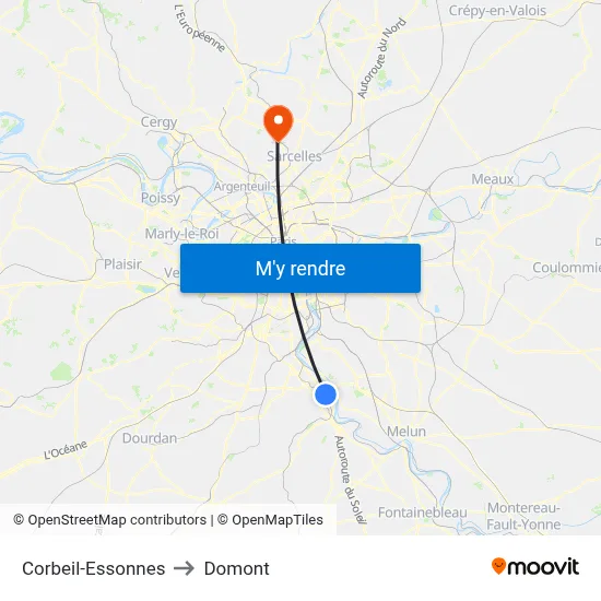Corbeil-Essonnes to Domont map