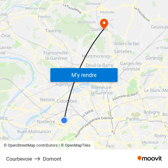 Courbevoie to Domont map