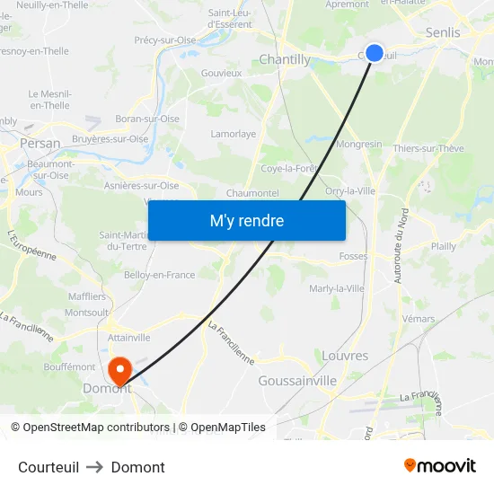 Courteuil to Domont map
