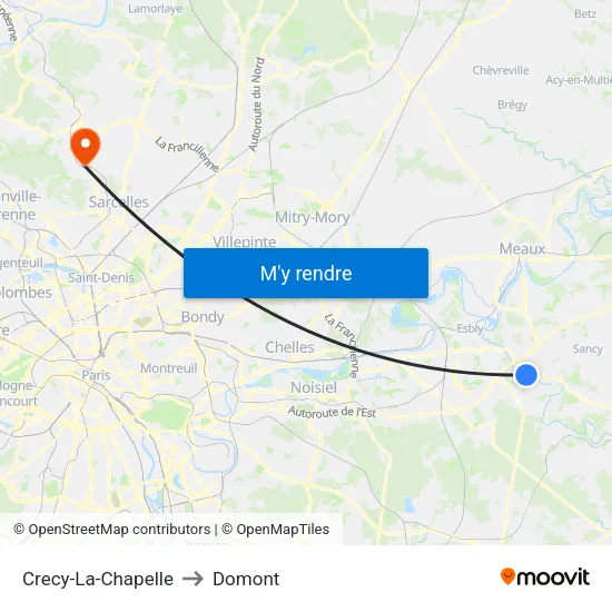 Crecy-La-Chapelle to Domont map