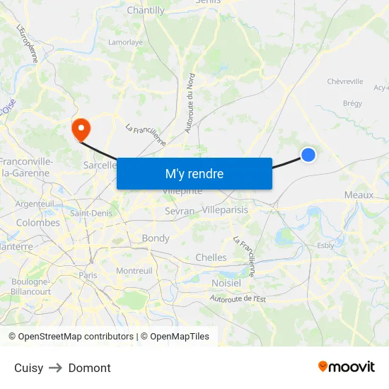 Cuisy to Domont map