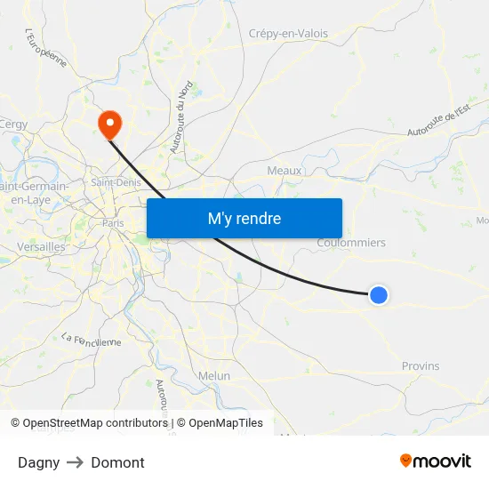 Dagny to Domont map