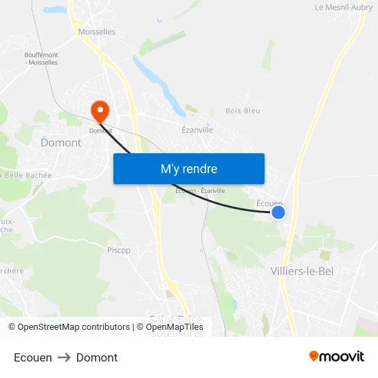 Ecouen to Domont map