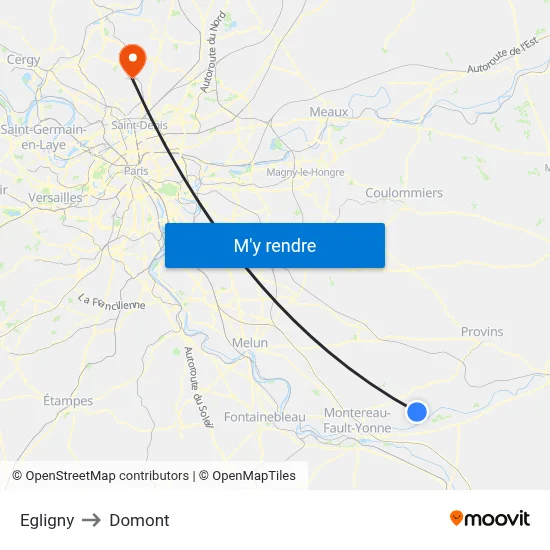 Egligny to Domont map