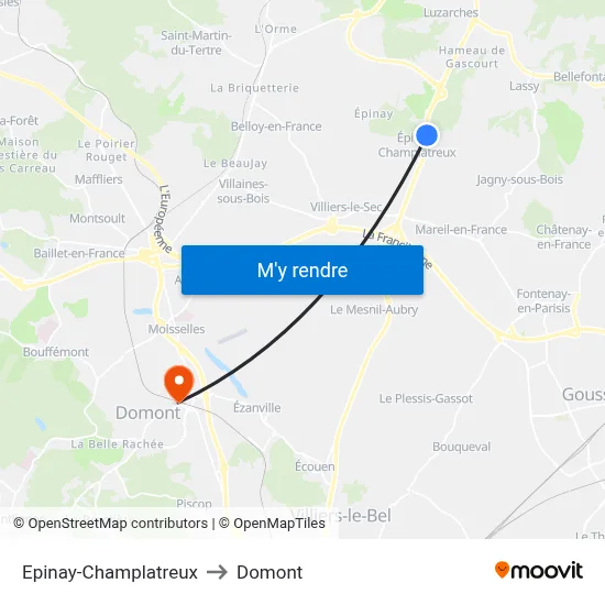 Epinay-Champlatreux to Domont map