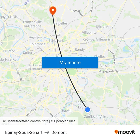 Epinay-Sous-Senart to Domont map
