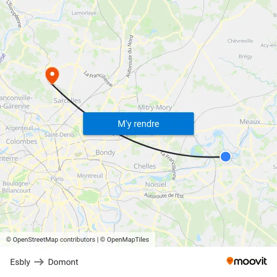 Esbly to Domont map