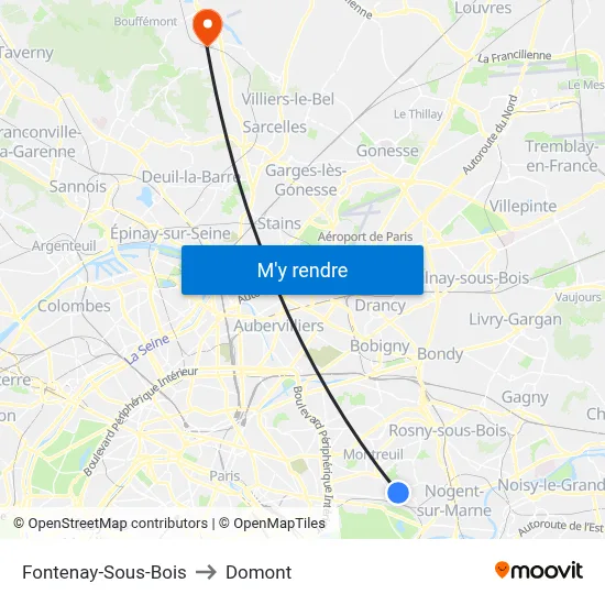 Fontenay-Sous-Bois to Domont map