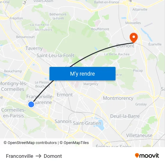 Franconville to Domont map
