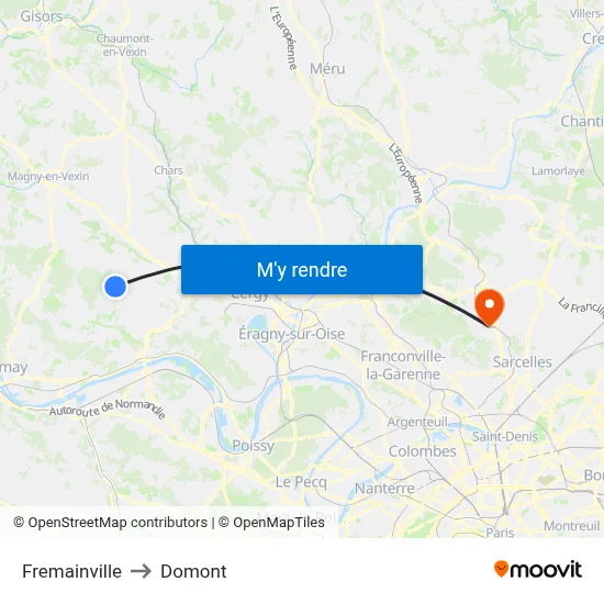 Fremainville to Domont map