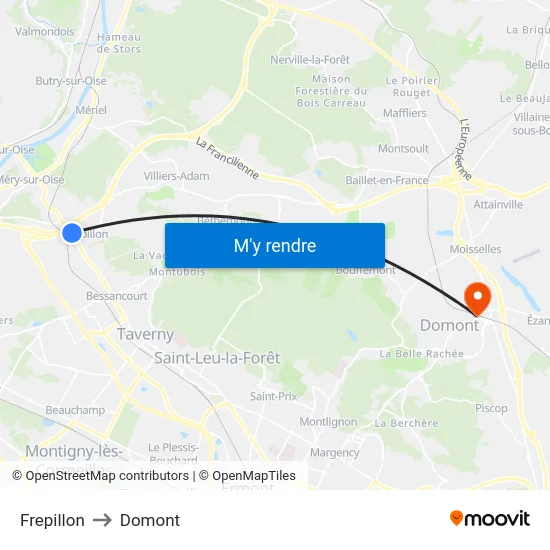 Frepillon to Domont map