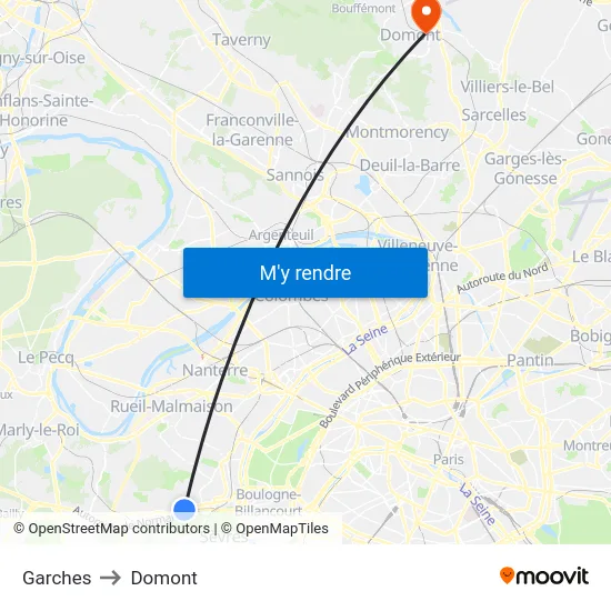 Garches to Domont map