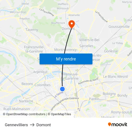 Gennevilliers to Domont map