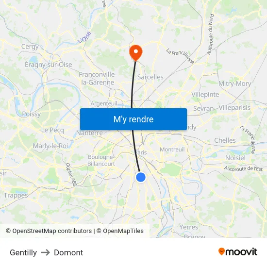 Gentilly to Domont map