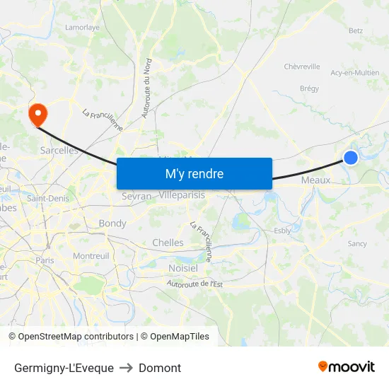 Germigny-L'Eveque to Domont map