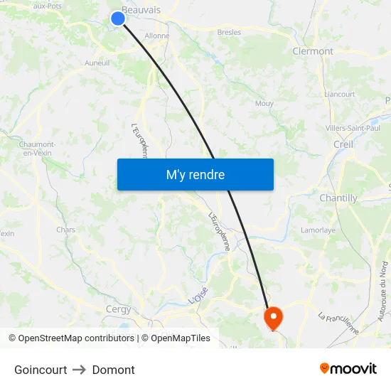 Goincourt to Domont map