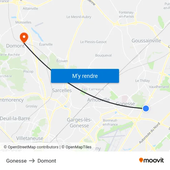 Gonesse to Domont map