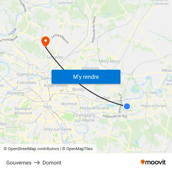 Gouvernes to Domont map