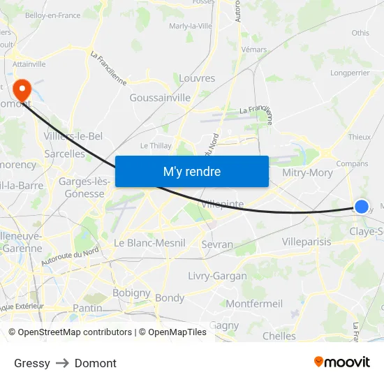 Gressy to Domont map