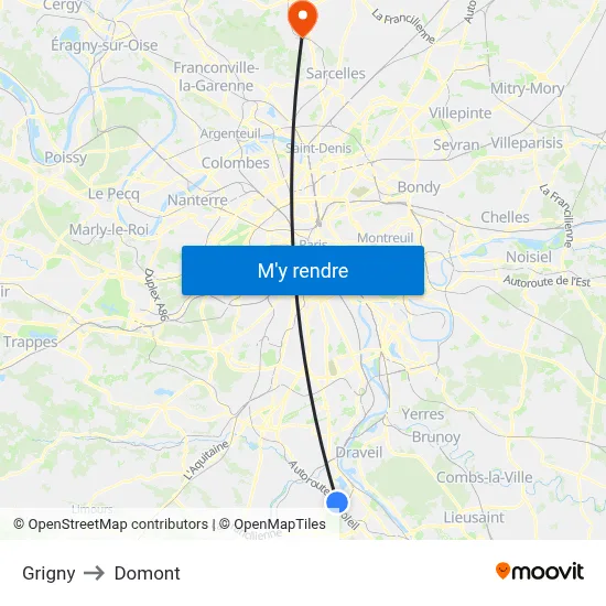 Grigny to Domont map
