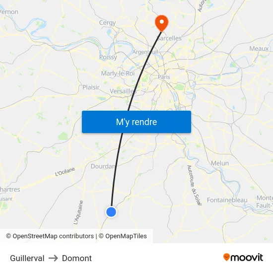Guillerval to Domont map