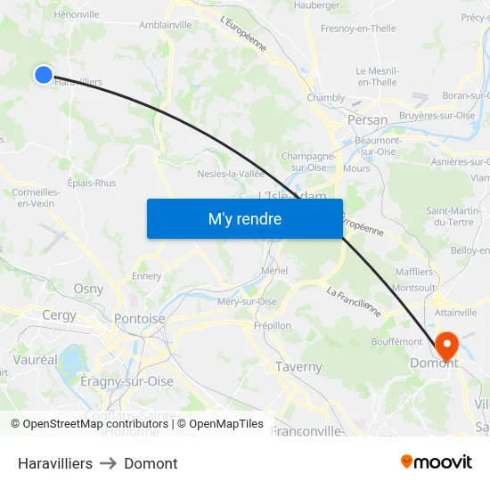 Haravilliers to Domont map