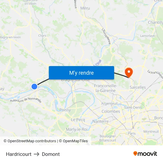 Hardricourt to Domont map