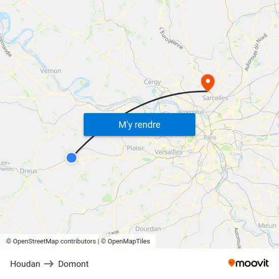 Houdan to Domont map