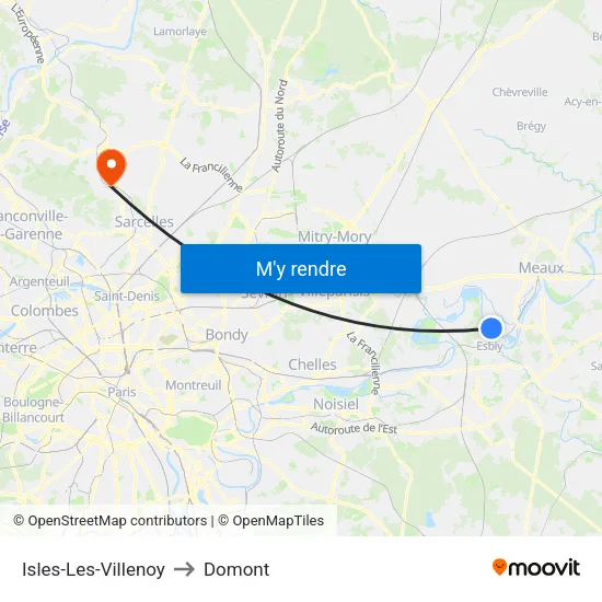 Isles-Les-Villenoy to Domont map