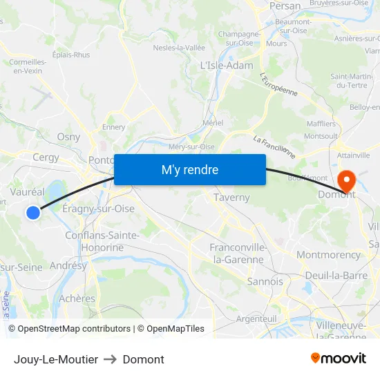 Jouy-Le-Moutier to Domont map