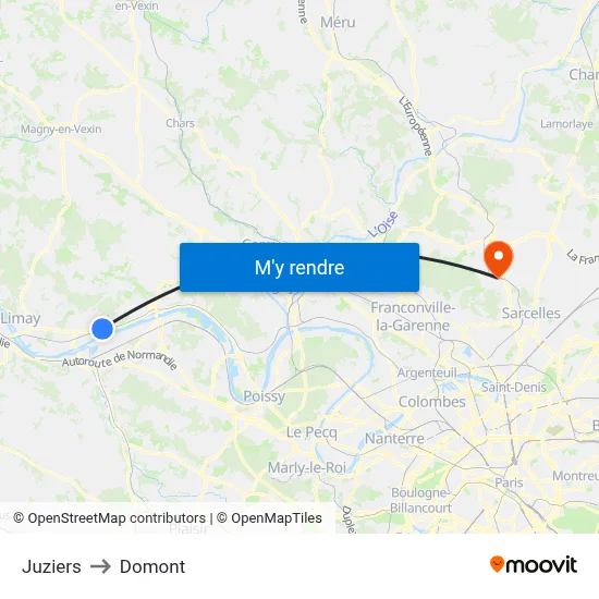 Juziers to Domont map