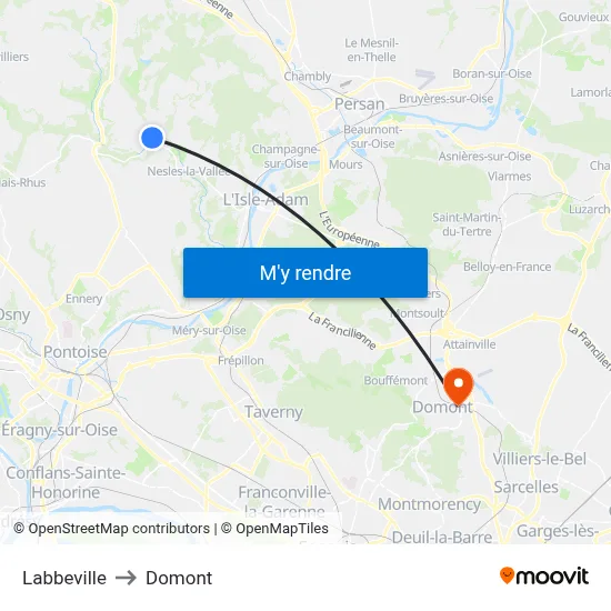 Labbeville to Domont map