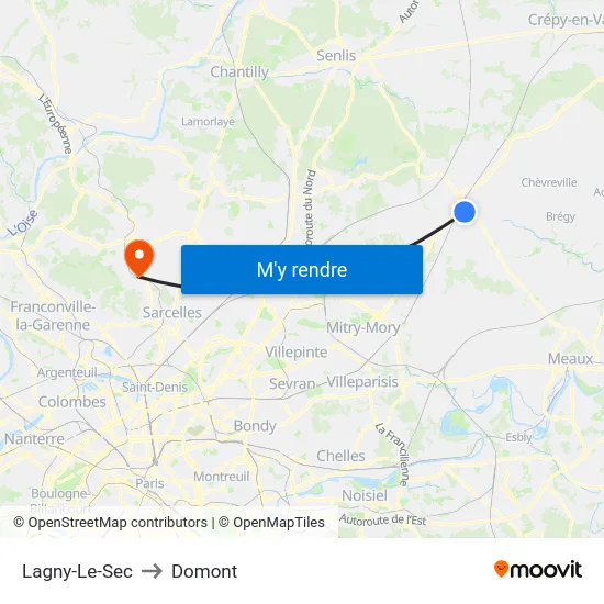 Lagny-Le-Sec to Domont map