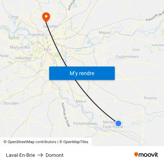 Laval-En-Brie to Domont map
