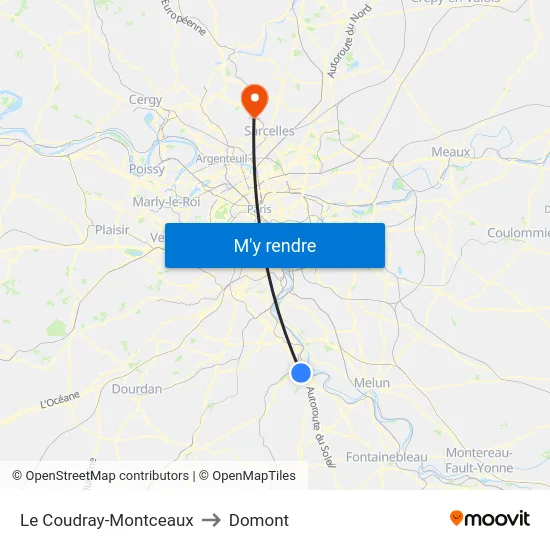 Le Coudray-Montceaux to Domont map