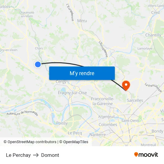 Le Perchay to Domont map