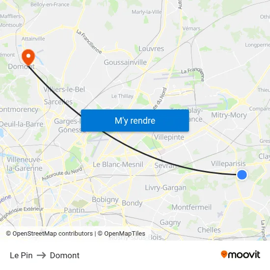 Le Pin to Domont map
