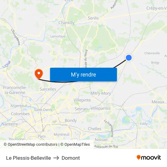 Le Plessis-Belleville to Domont map