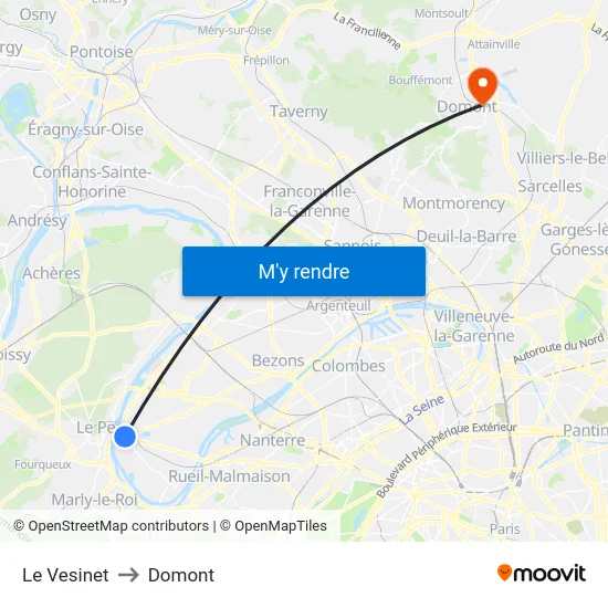 Le Vesinet to Domont map