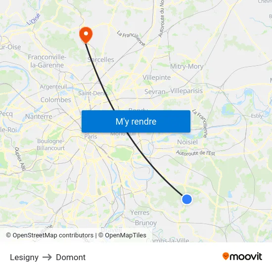 Lesigny to Domont map