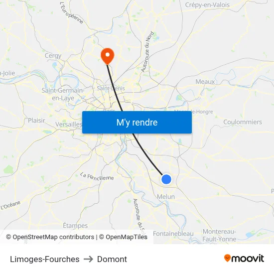 Limoges-Fourches to Domont map