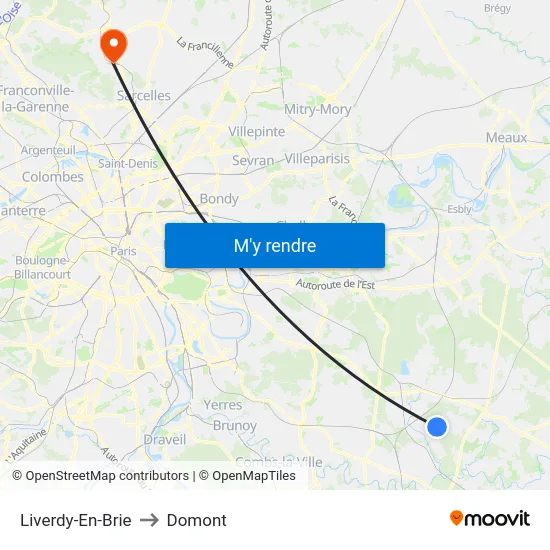 Liverdy-En-Brie to Domont map