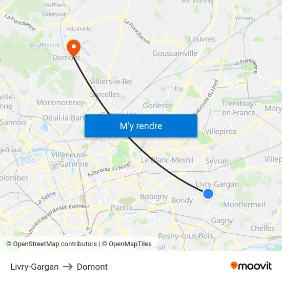 Livry-Gargan to Domont map