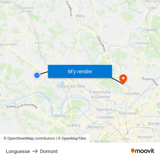 Longuesse to Domont map