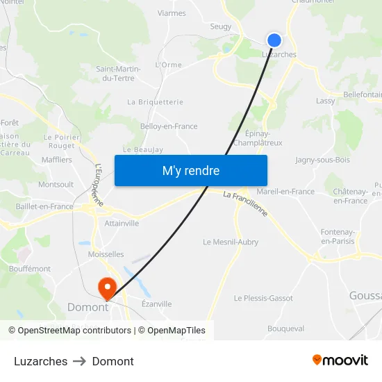 Luzarches to Domont map