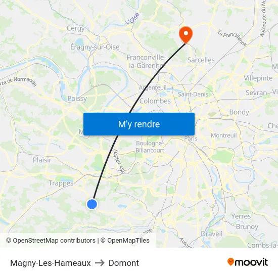 Magny-Les-Hameaux to Domont map