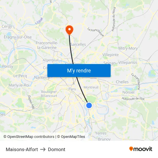 Maisons-Alfort to Domont map