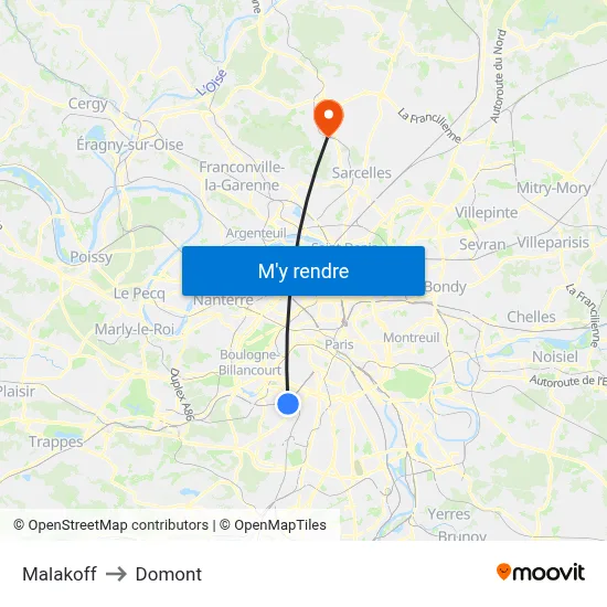 Malakoff to Domont map
