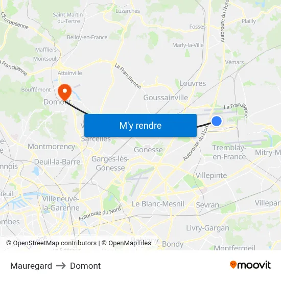 Mauregard to Domont map
